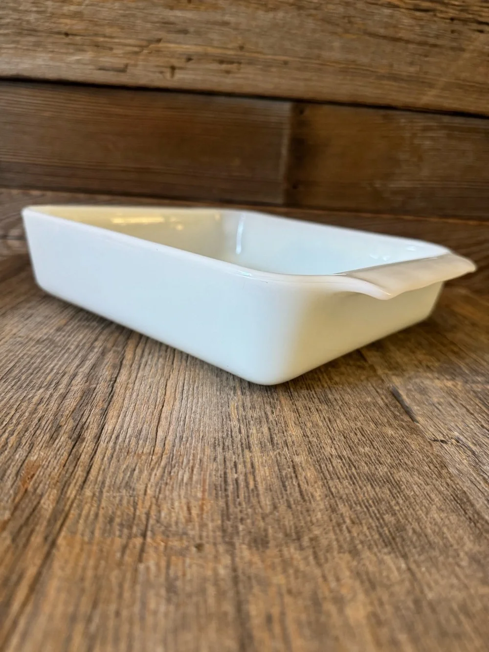 Vintage Anchor Hocking Milk Glass Baking Dish with Blue Floral Motif